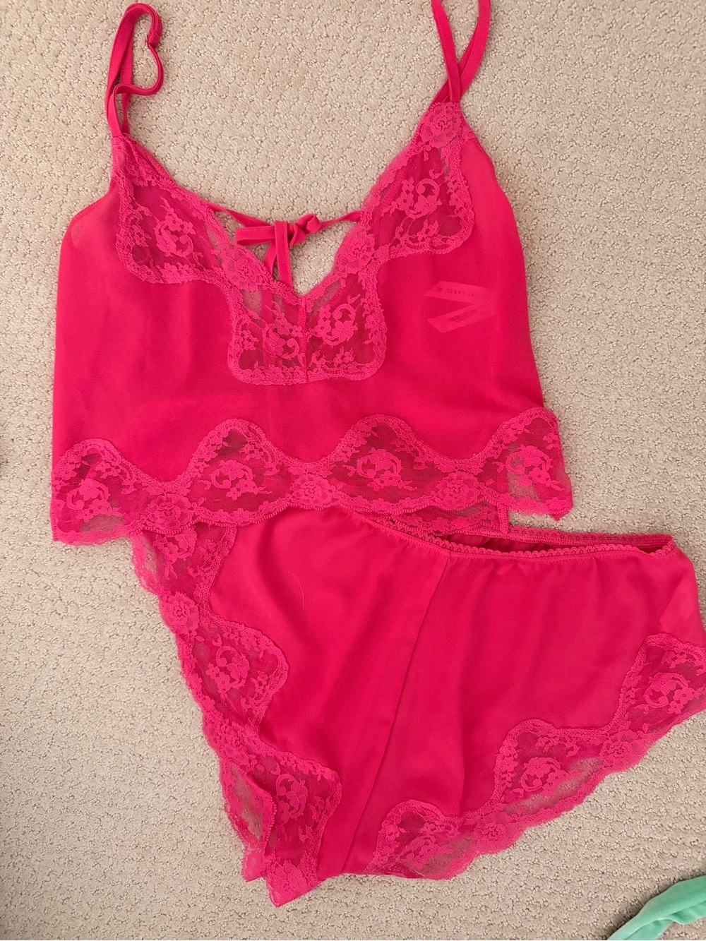 Kat the Label Women’s Lace Trim Cami & Brief Set - Hot Pink